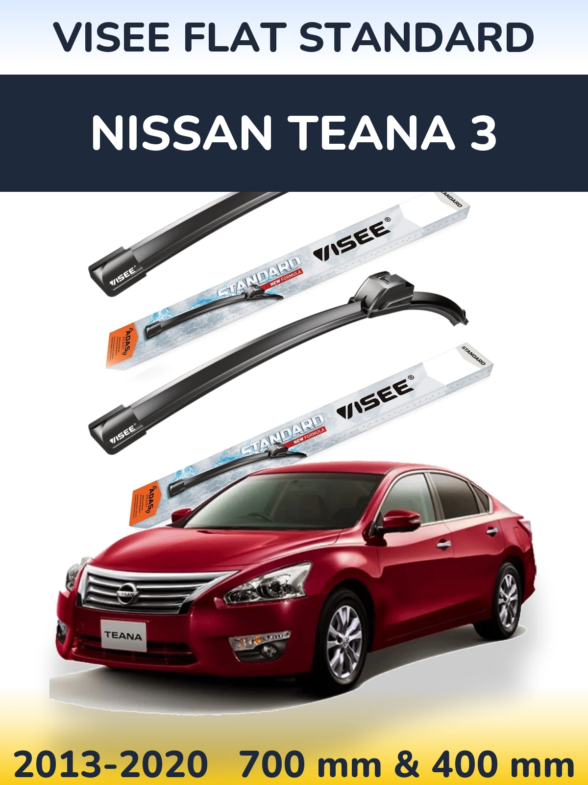 Komplet przednich wycieraczek VISEE FLAT STANDARD 700 & 400 mm do Nissan Teana 3 2013-2020