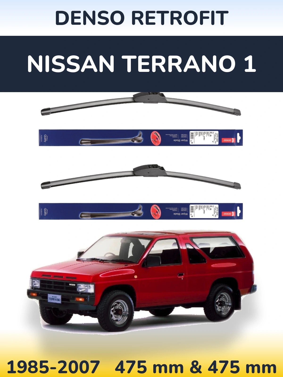 Komplet przednich wycieraczek Denso Retrofit 475 & 475 mm do Nissan Terrano 1 1985-2007