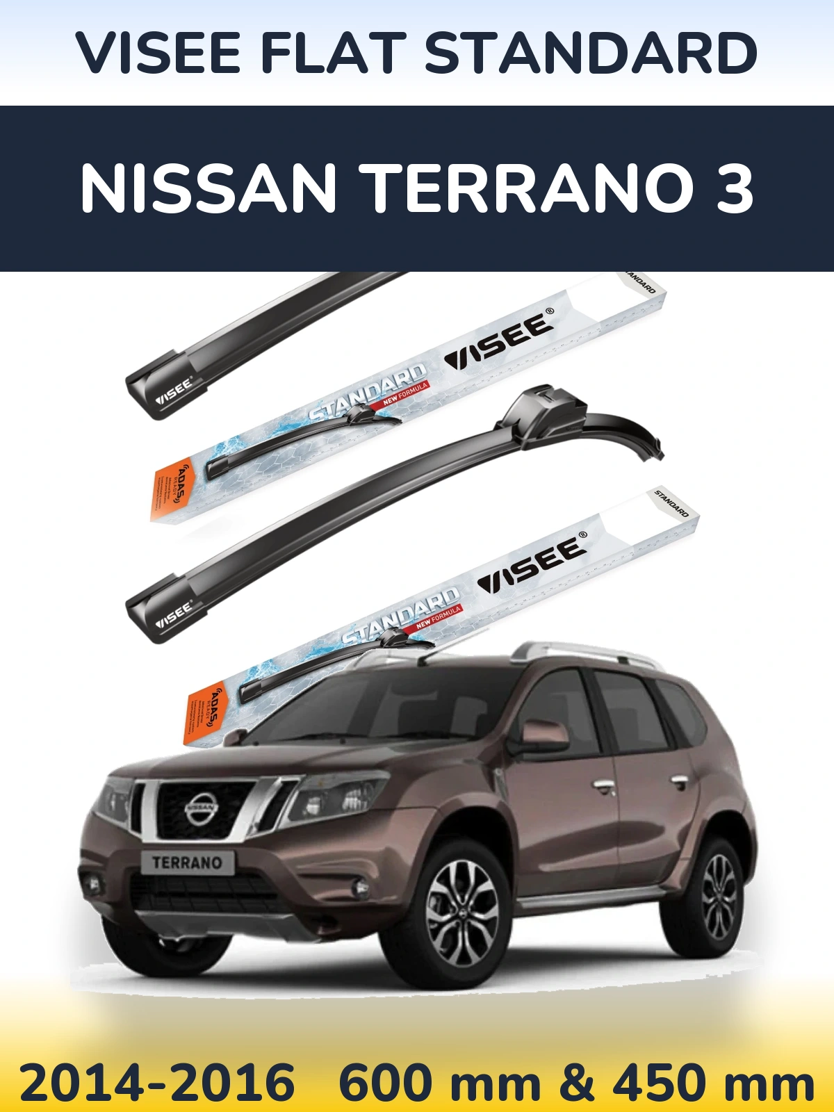 Komplet przednich wycieraczek VISEE FLAT STANDARD 600 & 450 mm do Nissan Terrano 3 2014-2016