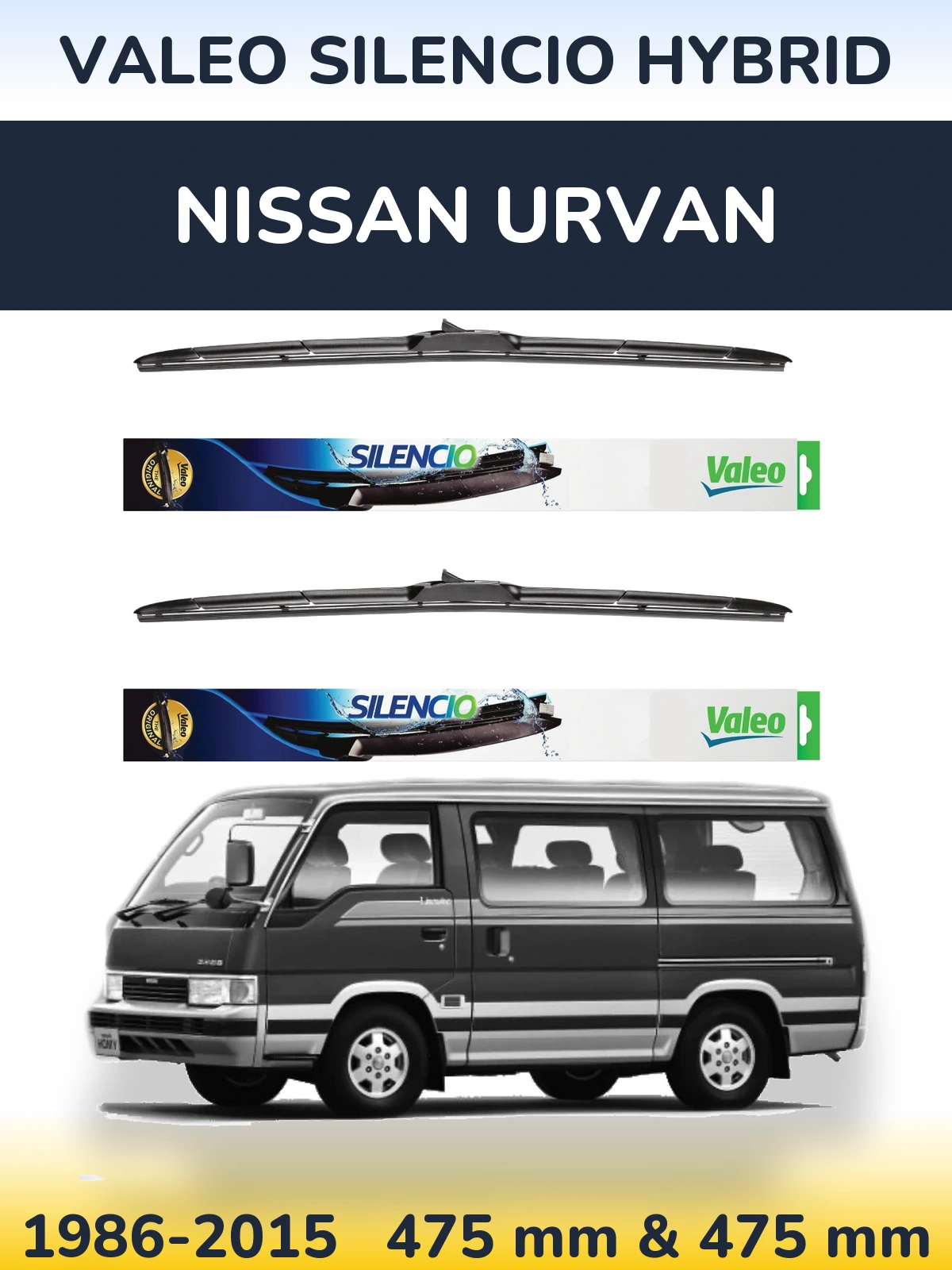 Komplet przednich wycieraczek Valeo Silencio Hybrid 475 & 475 mm do Nissan Urvan 1986-2015