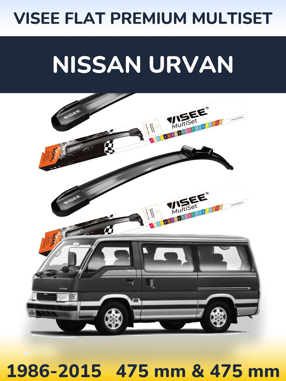 Komplet przednich wycieraczek VISEE FLAT PREMIUM MultiSet 475 & 475 mm do Nissan Urvan 1986-2015