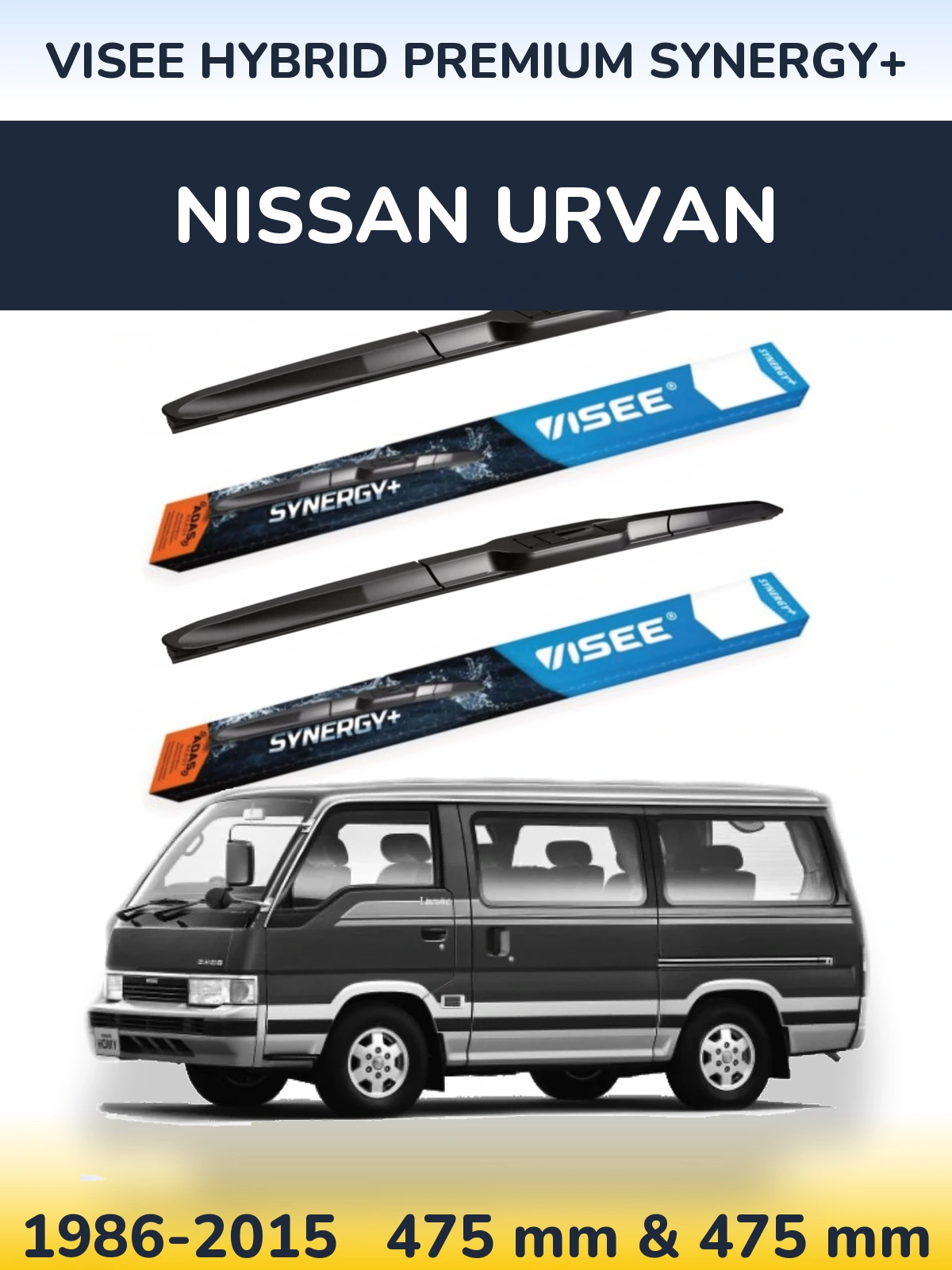 Front wiper blade set VISEE HYBRID PREMIUM SYNERGY+ 475 & 475 mm for Nissan Urvan 1986-2015