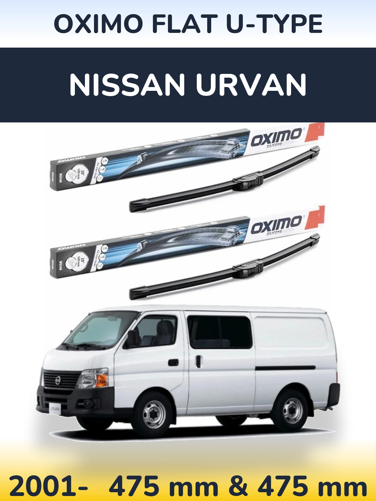 Комплект передних дворников Oximo Flat U-type 475 & 475 мм для Nissan Urvan 2001-2026