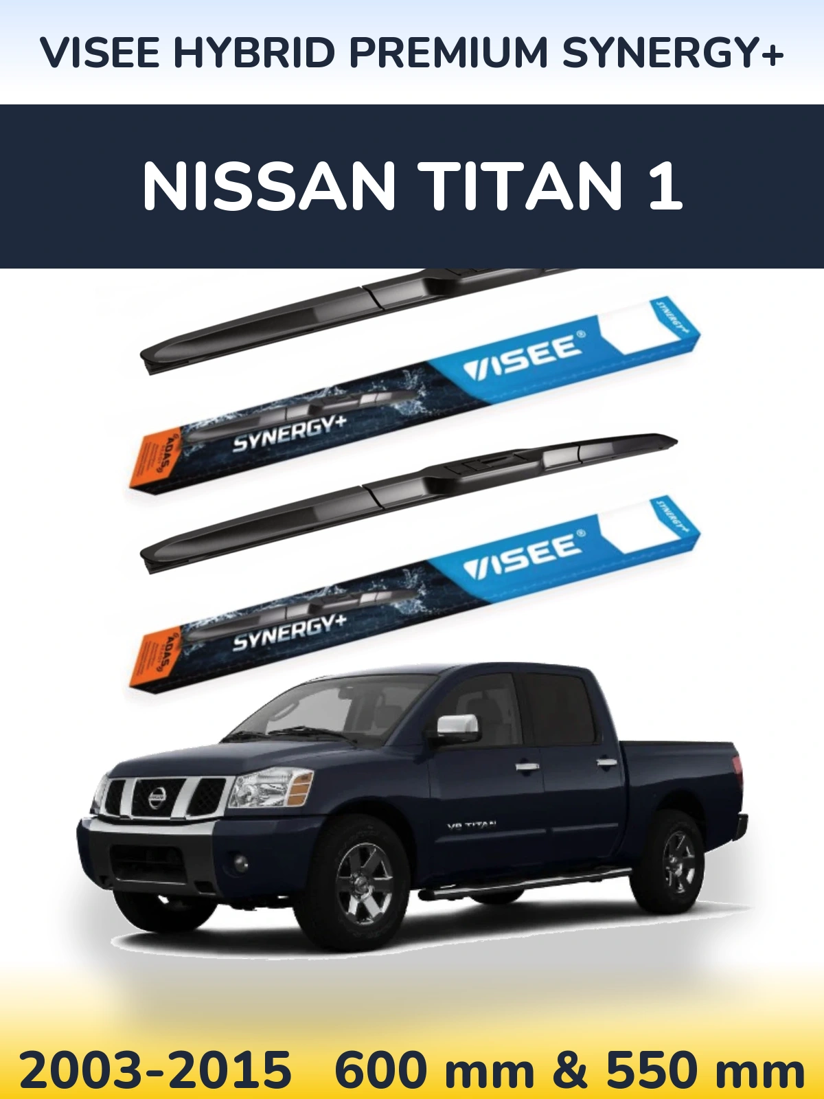 Комплект передних дворников VISEE HYBRID PREMIUM SYNERGY+ 600 & 550 мм для Nissan Titan 1 2003-2015