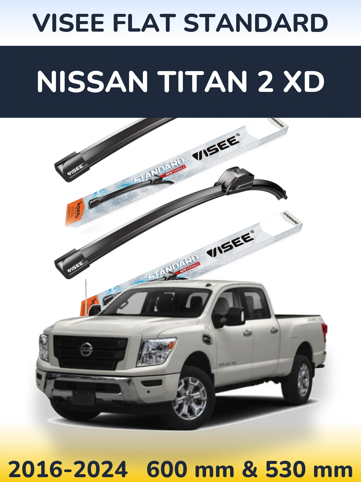 Комплект передних дворников VISEE FLAT STANDARD 600 & 530 мм для Nissan Titan 2 XD 2016-2024