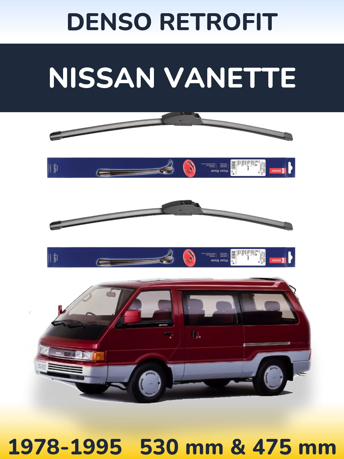 Komplet przednich wycieraczek Denso Retrofit 530 & 475 mm do Nissan Vanette 1978-1995