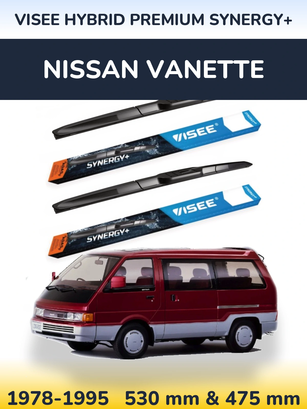 Komplet przednich wycieraczek VISEE HYBRID PREMIUM SYNERGY+ 530 & 475 mm do Nissan Vanette 1978-1995