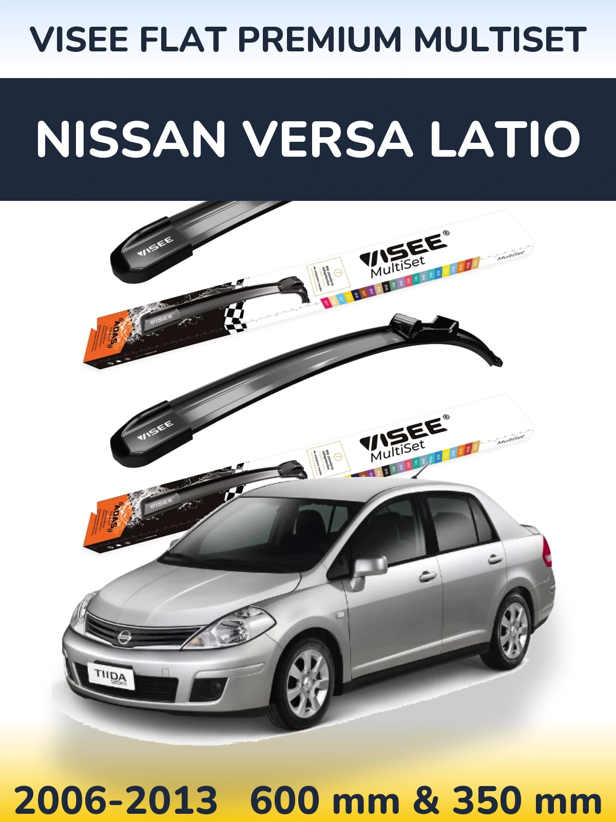 Komplet przednich wycieraczek VISEE FLAT PREMIUM MultiSet 600 & 350 mm do Nissan Versa Latio 2006-2013