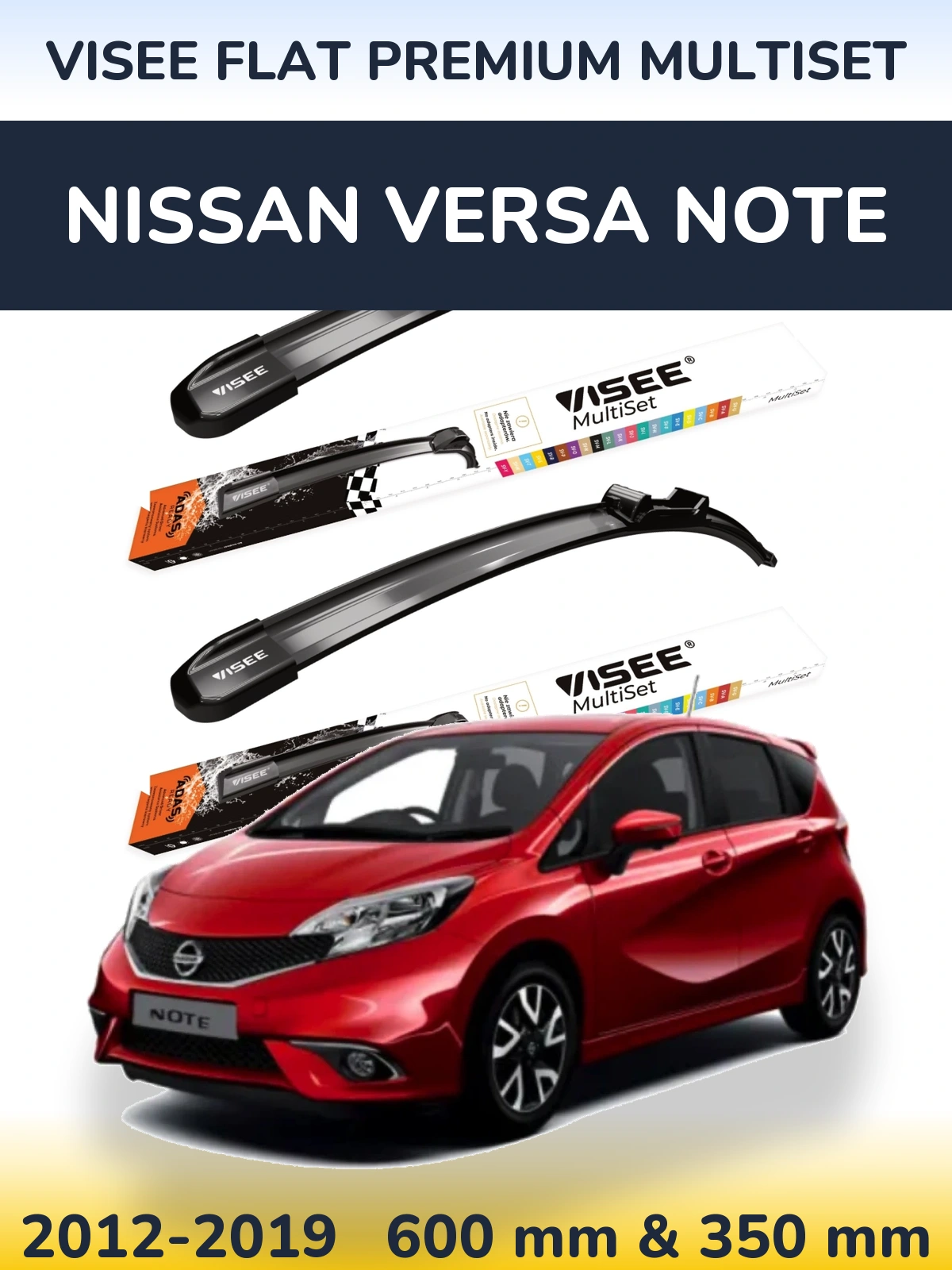 Komplet przednich wycieraczek VISEE FLAT PREMIUM MultiSet 600 & 350 mm do Nissan Versa Note 2012-2019