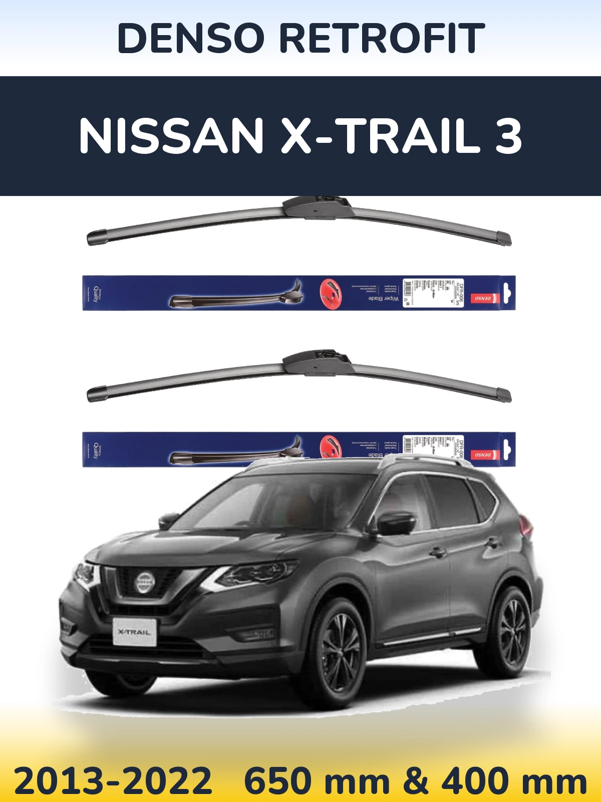 Komplet przednich wycieraczek Denso Retrofit 650 & 400 mm do Nissan X-Trail 3 2013-2022