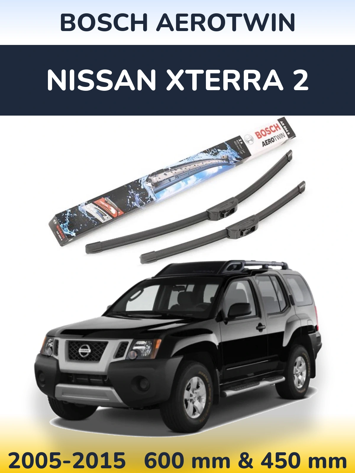 Front wiper blade set BOSCH AeroTwin 600 & 450 mm for Nissan Xterra 2 2005-2015