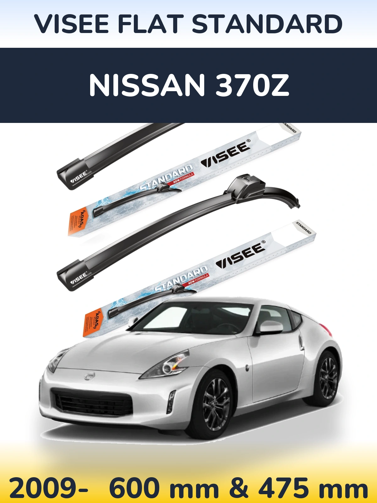 Komplet przednich wycieraczek VISEE FLAT STANDARD 600 & 475 mm do Nissan 370Z 2009-2026