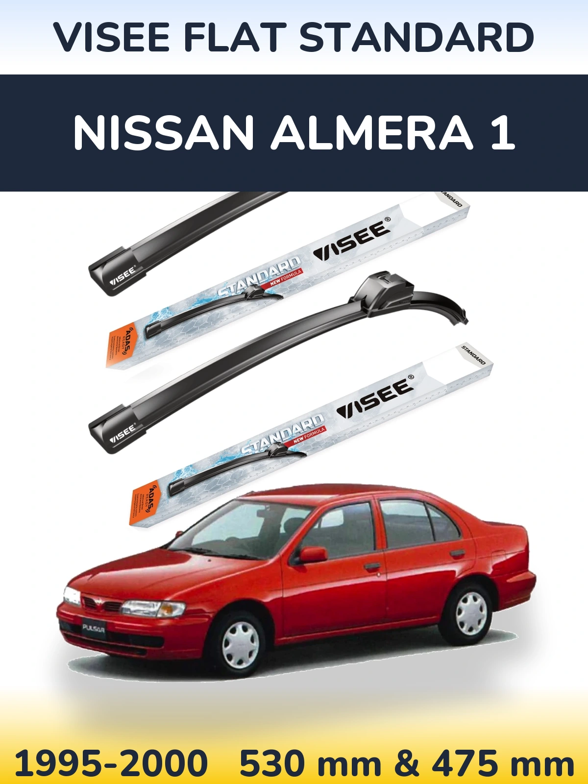 Komplet przednich wycieraczek VISEE FLAT STANDARD 530 & 475 mm do Nissan Almera 1 1995-2000