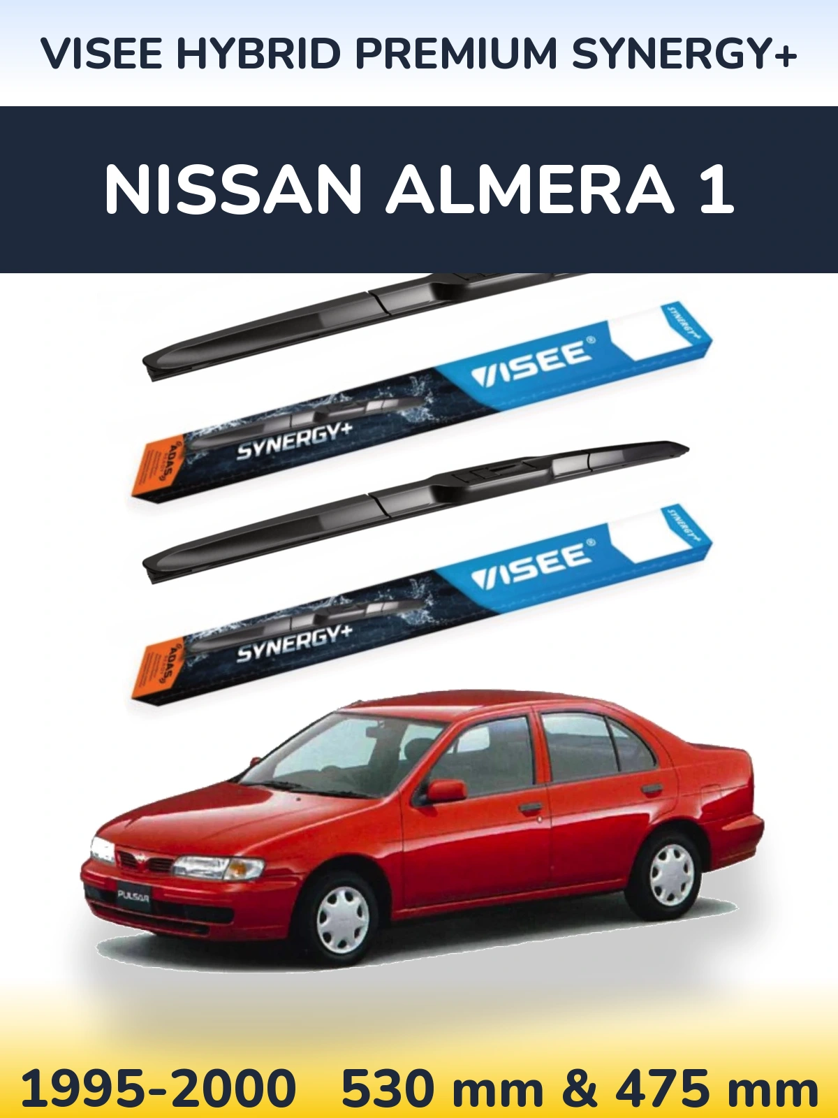 Komplet przednich wycieraczek VISEE HYBRID PREMIUM SYNERGY+ 530 & 475 mm do Nissan Almera 1 1995-2000