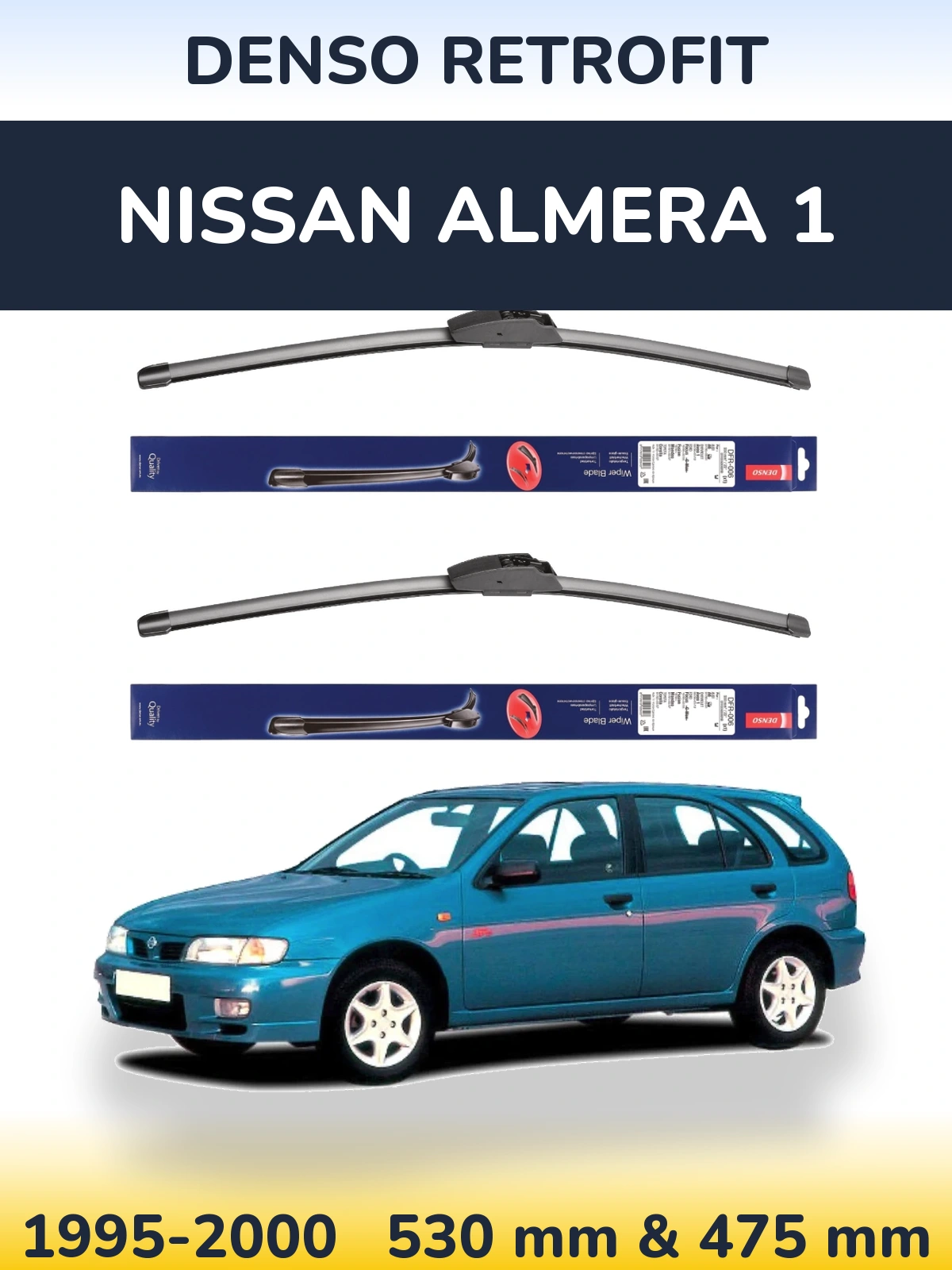 Комплект передних дворников Denso Retrofit 530 & 475 мм для Nissan Almera 1 1995-2000