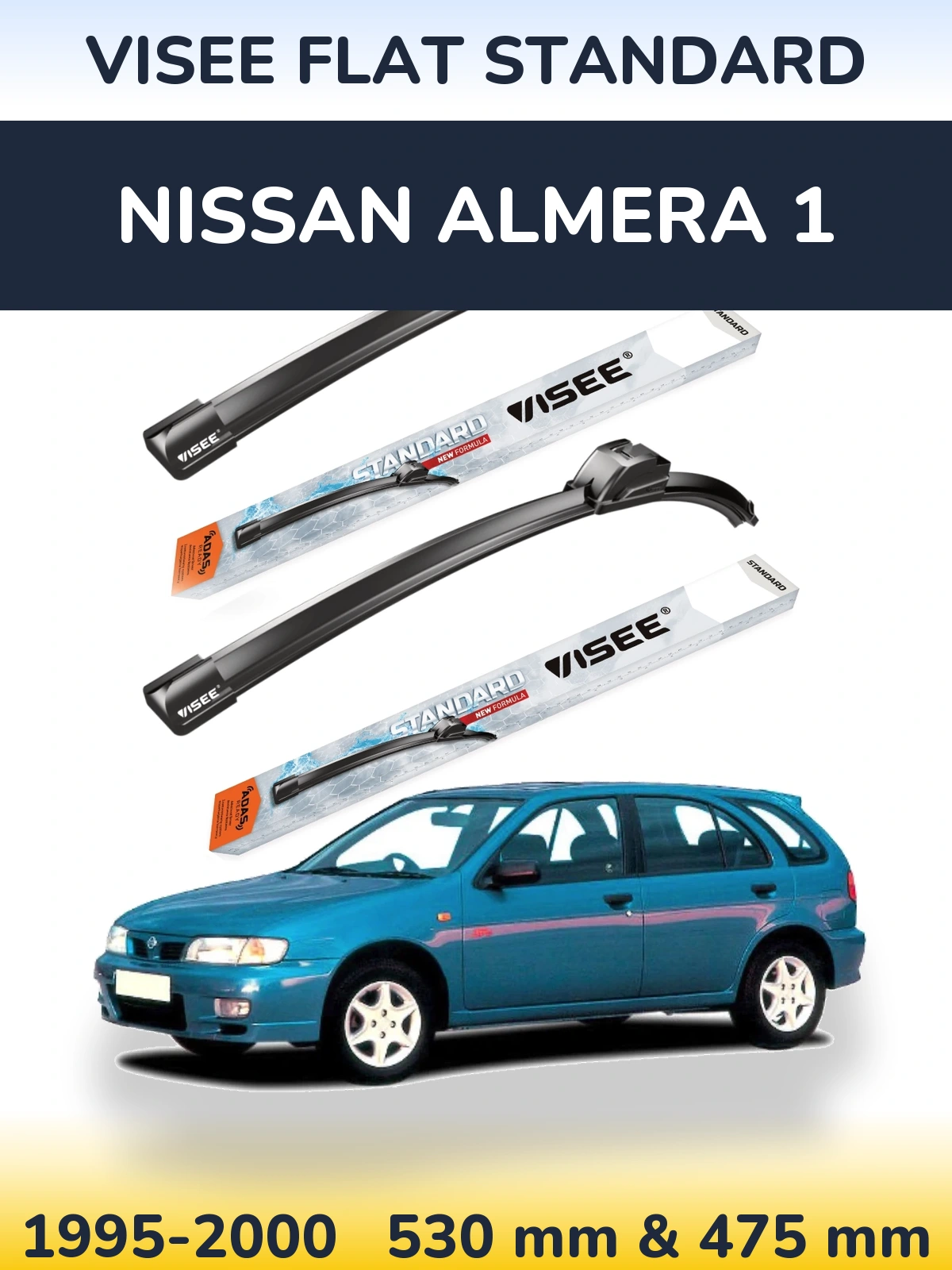 Komplet przednich wycieraczek VISEE FLAT STANDARD 530 & 475 mm do Nissan Almera 1 1995-2000