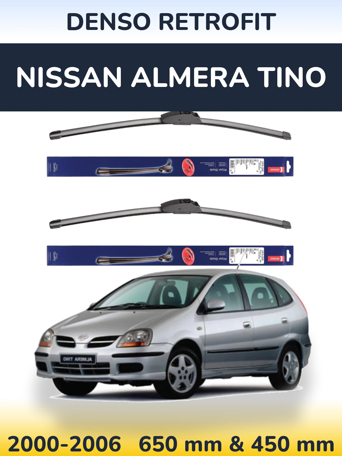 Komplet przednich wycieraczek Denso Retrofit 650 & 450 mm do Nissan Almera Tino 2000-2006