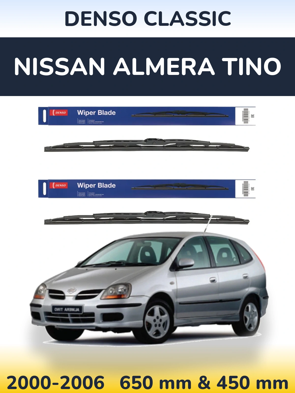 Komplet przednich wycieraczek Denso Classic 650 & 450 mm do Nissan Almera Tino 2000-2006