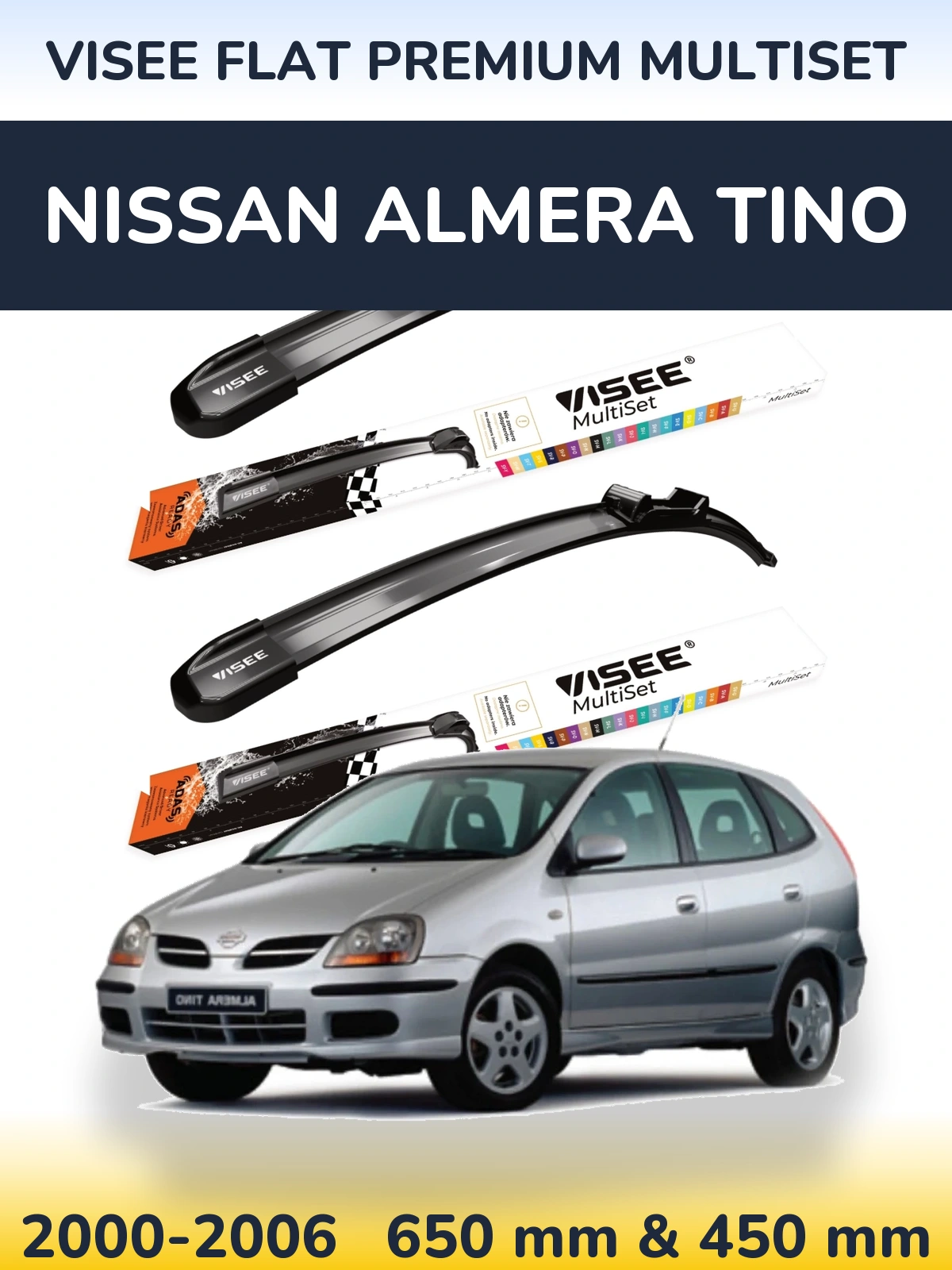 Komplet przednich wycieraczek VISEE FLAT PREMIUM MultiSet 650 & 450 mm do Nissan Almera Tino 2000-2006
