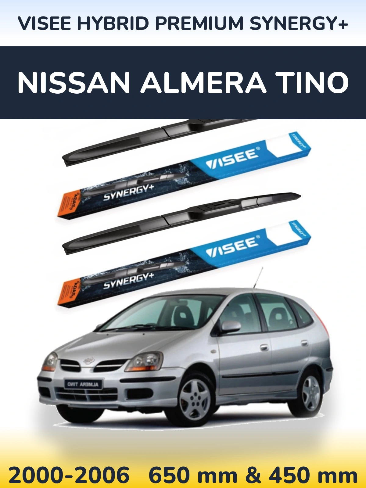 Komplet przednich wycieraczek VISEE HYBRID PREMIUM SYNERGY+ 650 & 450 mm do Nissan Almera Tino 2000-2006