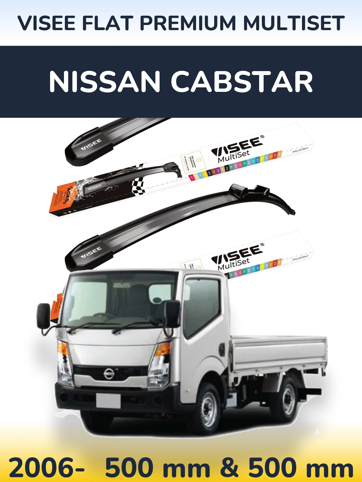 Komplet przednich wycieraczek VISEE FLAT PREMIUM MultiSet 500 & 500 mm do Nissan Cabstar 2006-2026