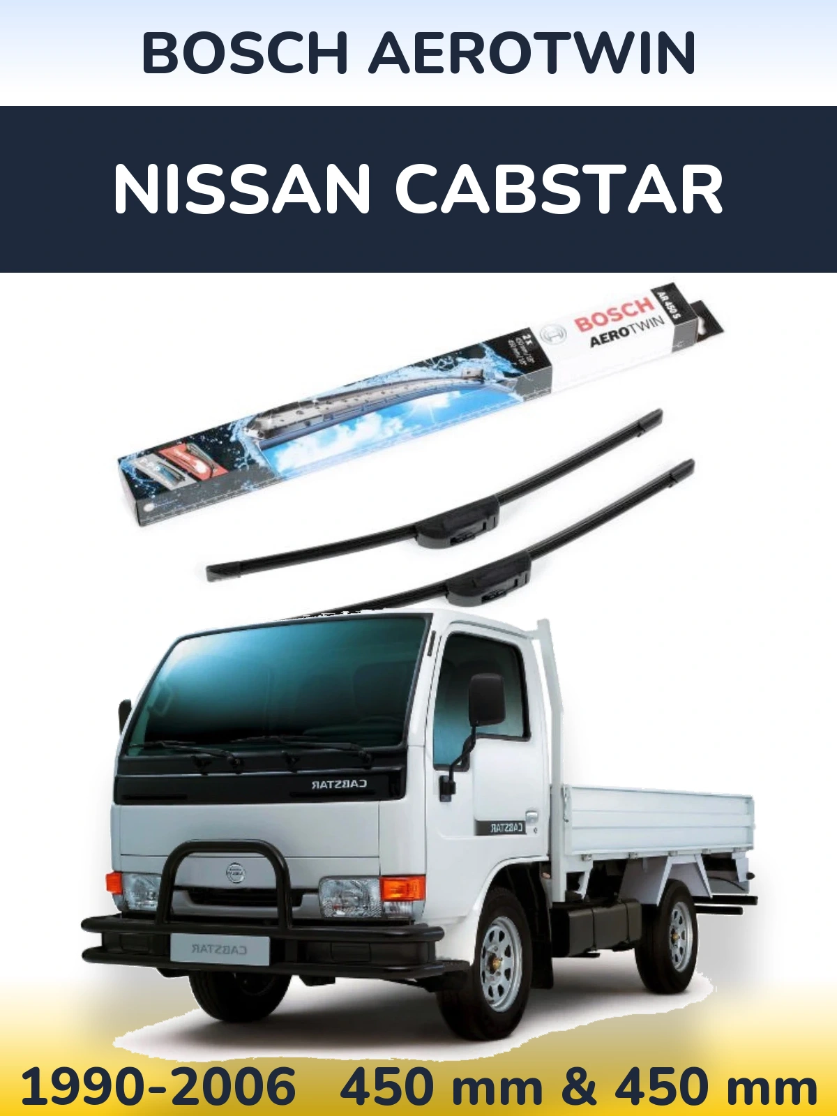 Комплект передних дворников BOSCH AeroTwin 450 & 450 мм для Nissan Cabstar 1990-2006