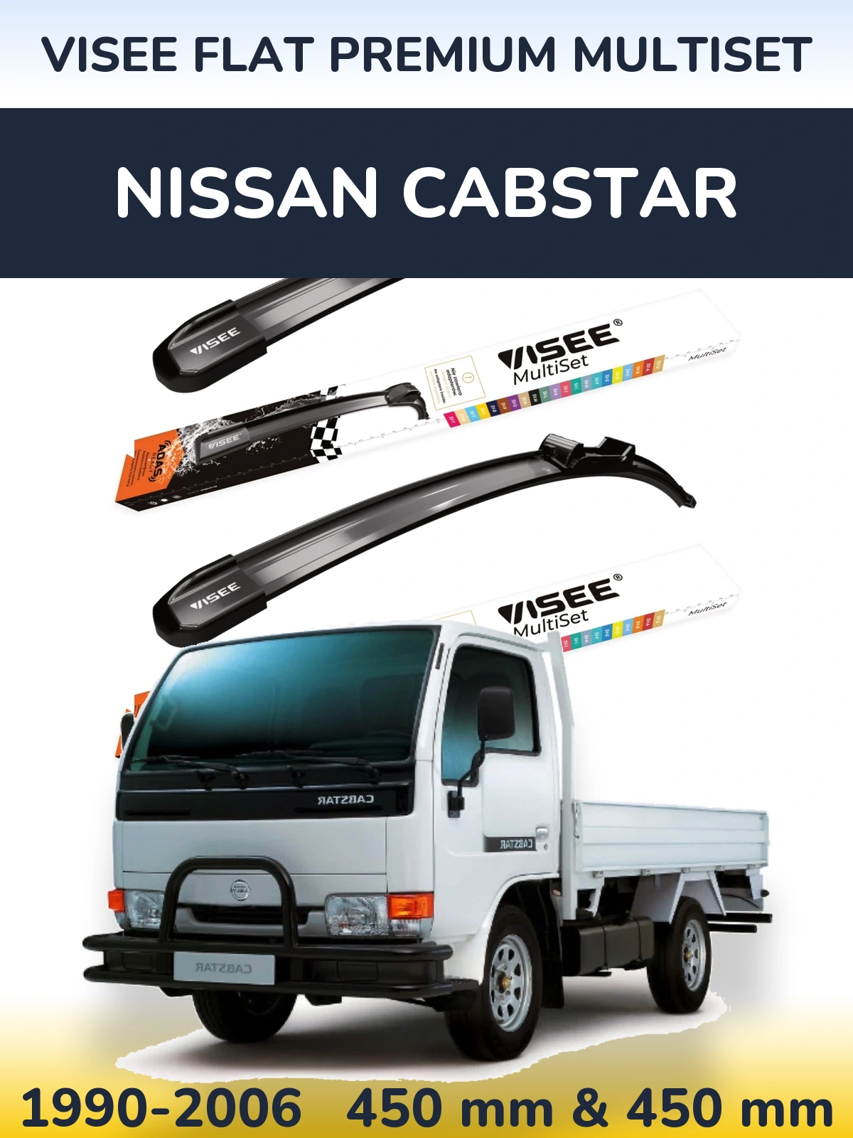 Front wiper blade set VISEE FLAT PREMIUM MultiSet 450 & 450 mm for Nissan Cabstar 1990-2006