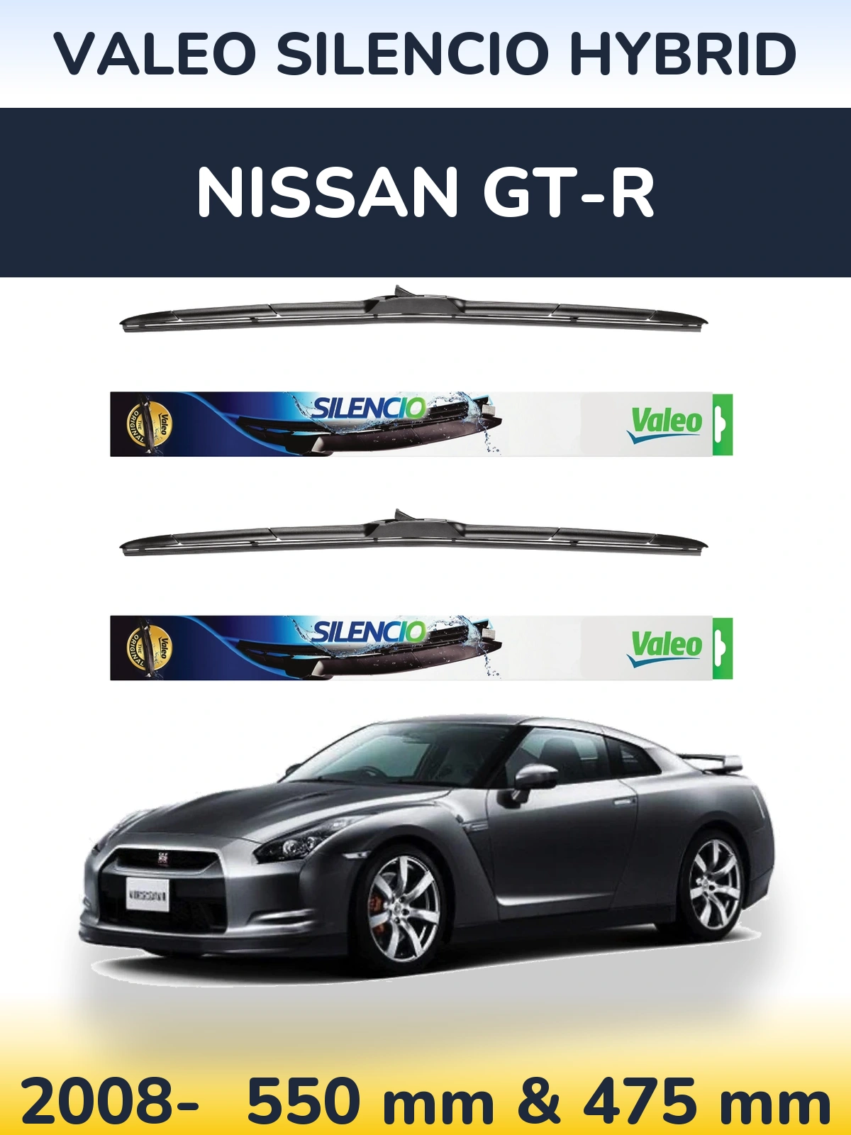 Комплект передних дворников Valeo Silencio Hybrid 550 & 475 мм для Nissan GT-R 2008-2026