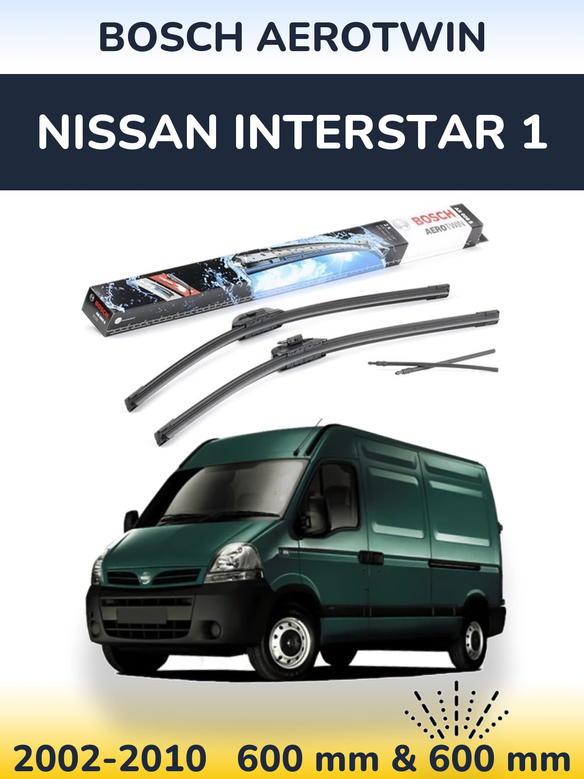 Komplet przednich wycieraczek BOSCH AeroTwin 600 & 600 mm do Nissan Interstar 1 2002-2010