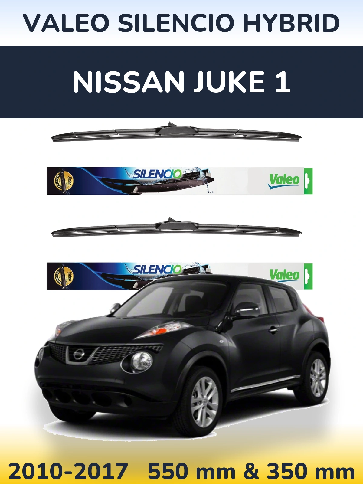 Komplet przednich wycieraczek Valeo Silencio Hybrid 550 & 350 mm do Nissan Juke 1 2010-2017