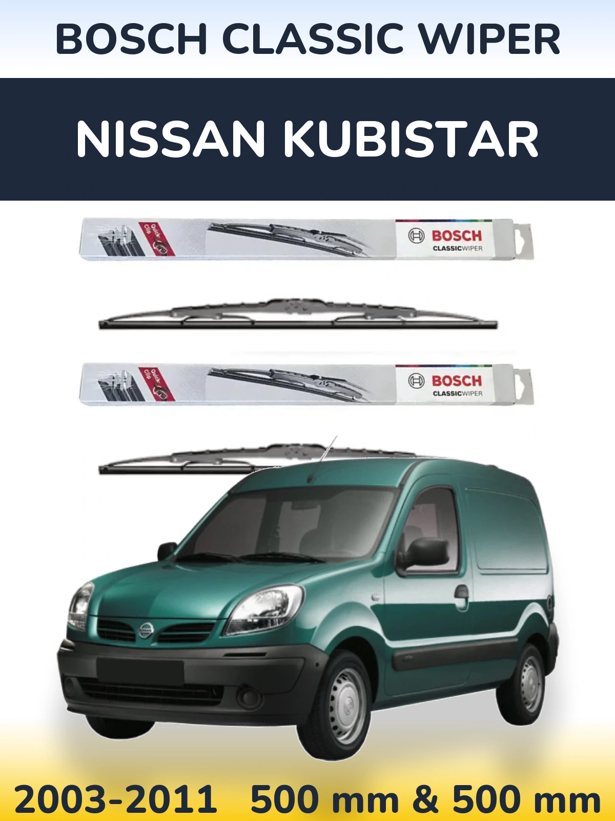 Komplet przednich wycieraczek BOSCH Classic Wiper 500 & 500 mm do Nissan Kubistar 2003-2011