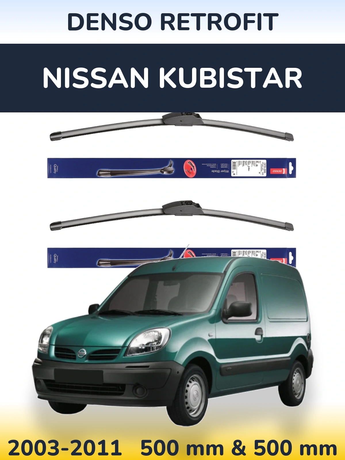 Komplet przednich wycieraczek Denso Retrofit 500 & 500 mm do Nissan Kubistar 2003-2011