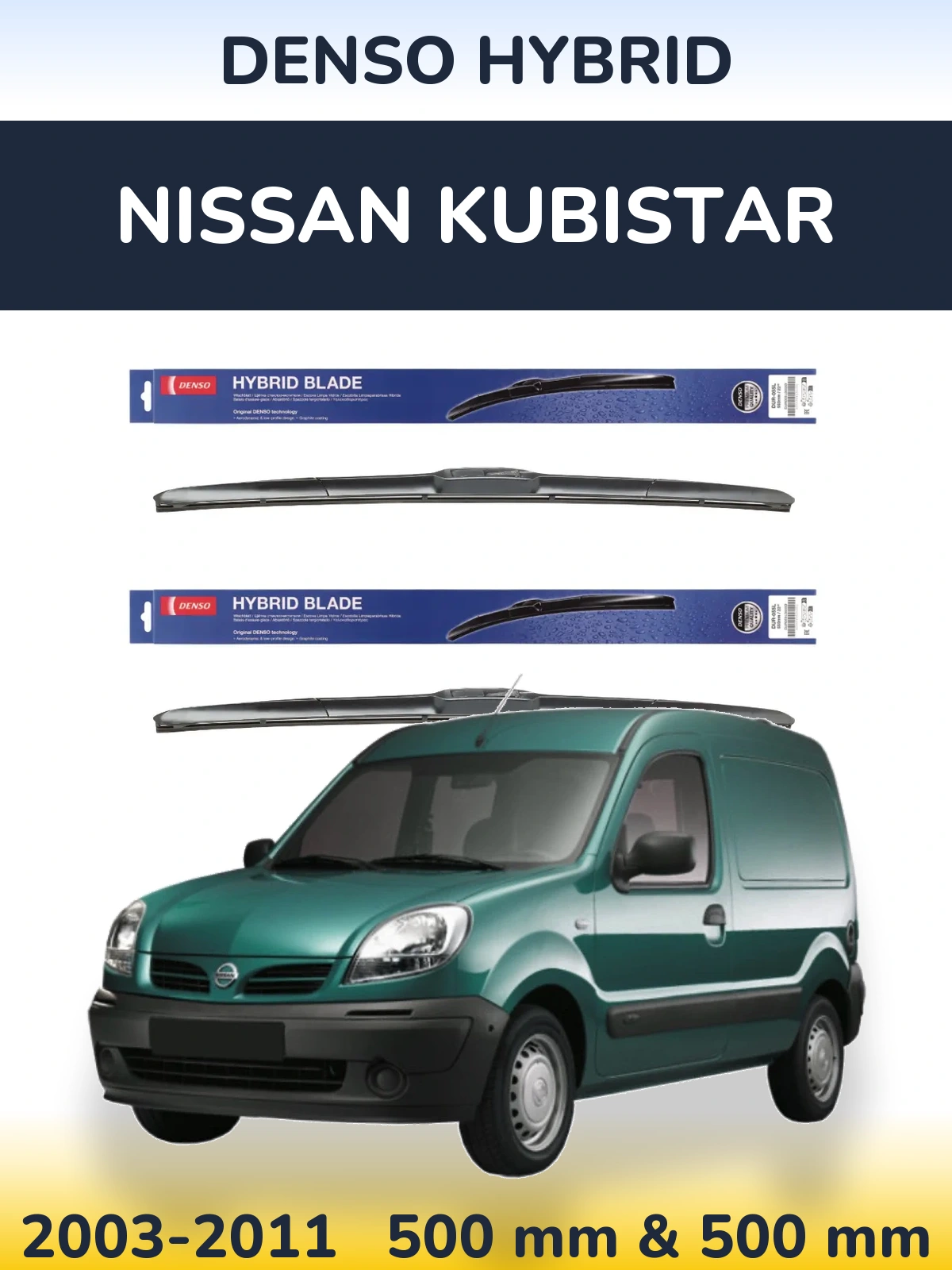 Komplet przednich wycieraczek Denso Hybrid 500 & 500 mm do Nissan Kubistar 2003-2011