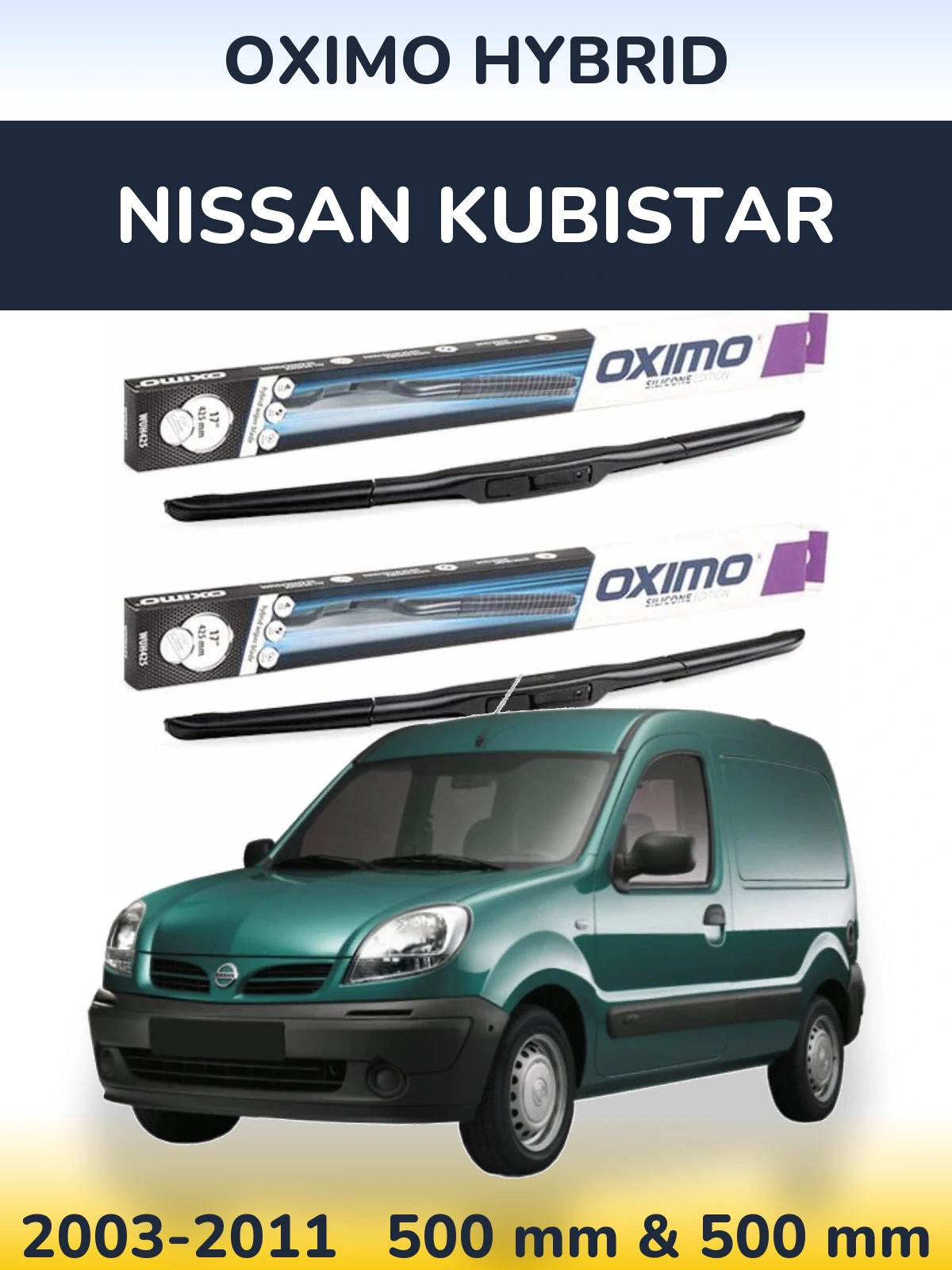 Komplet przednich wycieraczek Oximo Hybrid 500 & 500 mm do Nissan Kubistar 2003-2011