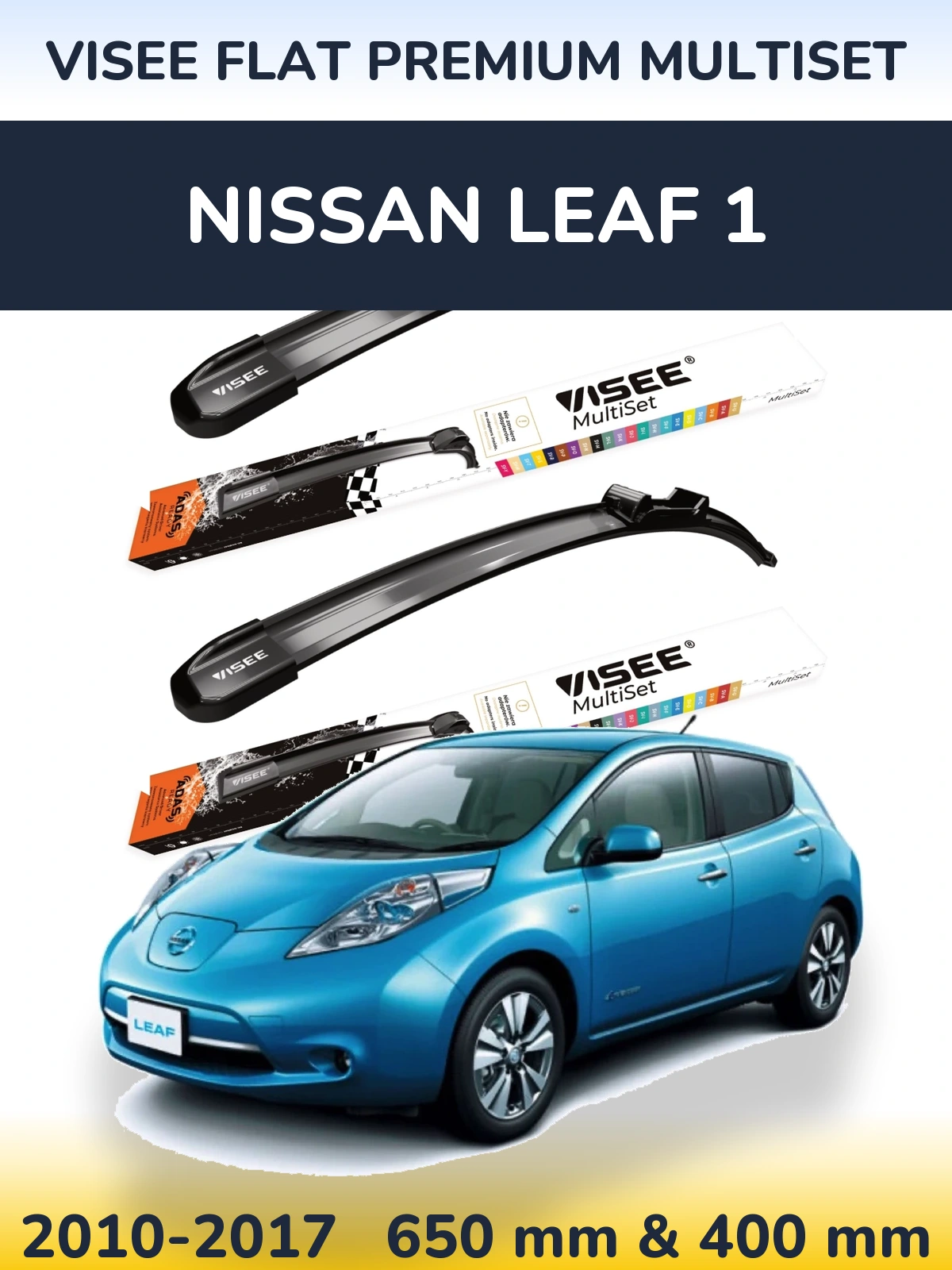 Komplet przednich wycieraczek VISEE FLAT PREMIUM MultiSet 650 & 400 mm do Nissan Leaf 1 2010-2017