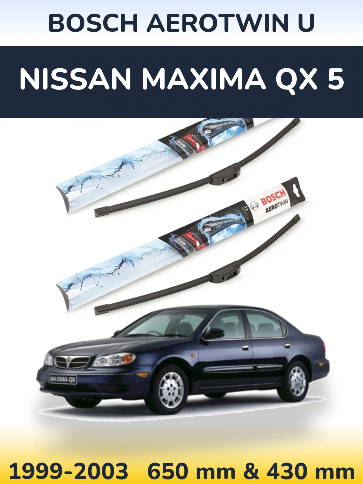 Komplet przednich wycieraczek BOSCH AeroTwin U 650 & 430 mm do Nissan Maxima QX 5 1999-2003