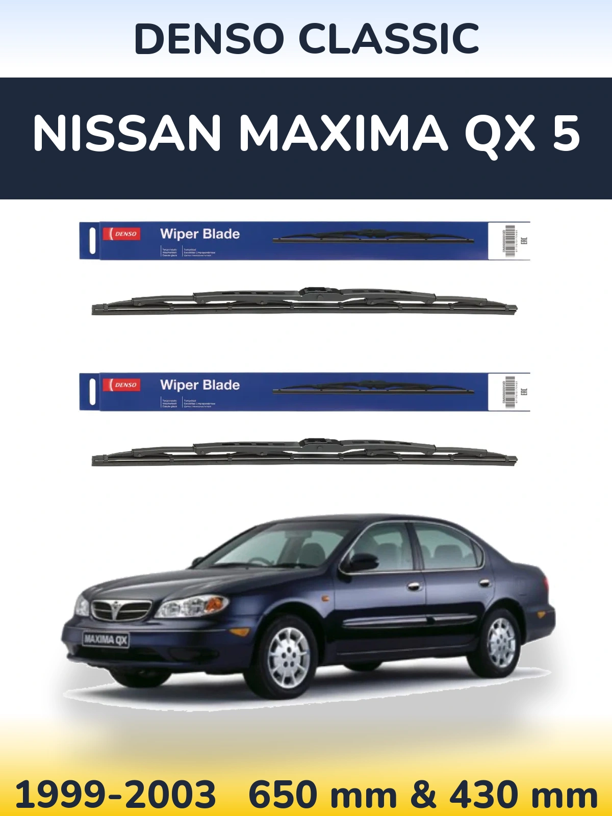 Komplet przednich wycieraczek Denso Classic 650 & 430 mm do Nissan Maxima QX 5 1999-2003