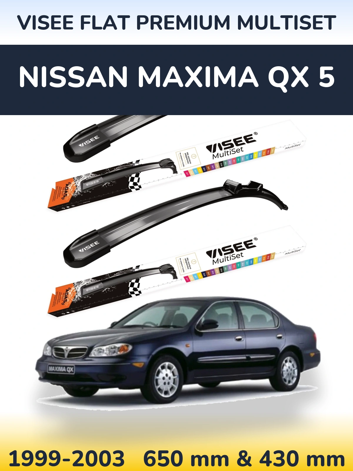 Komplet przednich wycieraczek VISEE FLAT PREMIUM MultiSet 650 & 430 mm do Nissan Maxima QX 5 1999-2003
