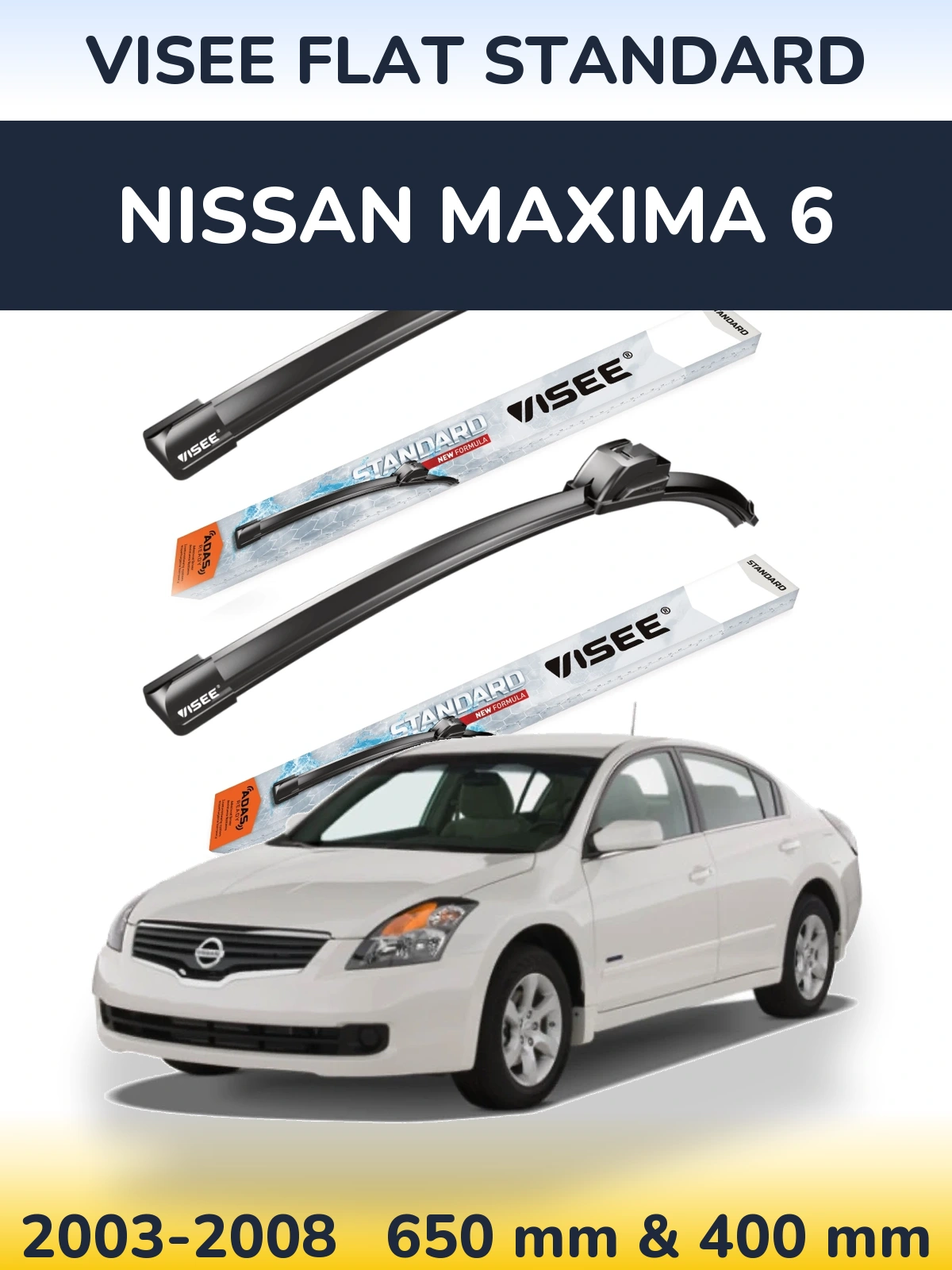 Komplet przednich wycieraczek VISEE FLAT STANDARD 650 & 400 mm do Nissan Maxima 6 2003-2008