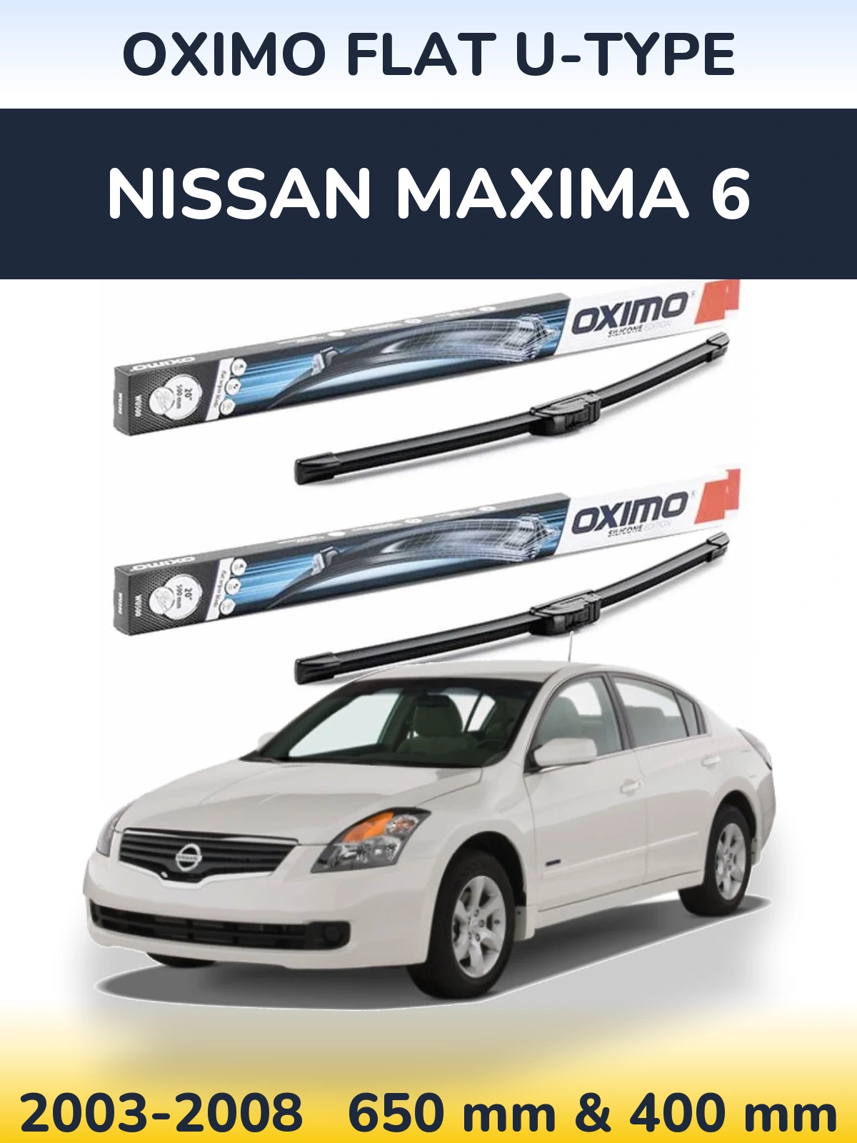 Front wiper blade set Oximo Flat U-type 650 & 400 mm for Nissan Maxima 6 2003-2008