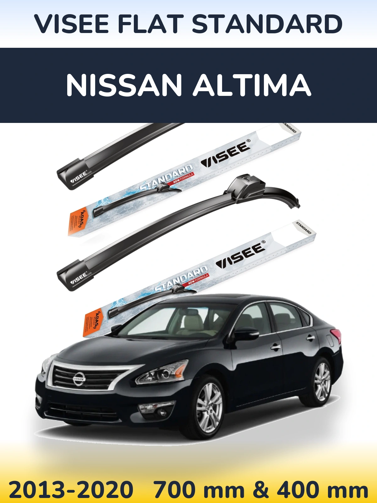Komplet przednich wycieraczek VISEE FLAT STANDARD 700 & 400 mm do Nissan Altima 2013-2020
