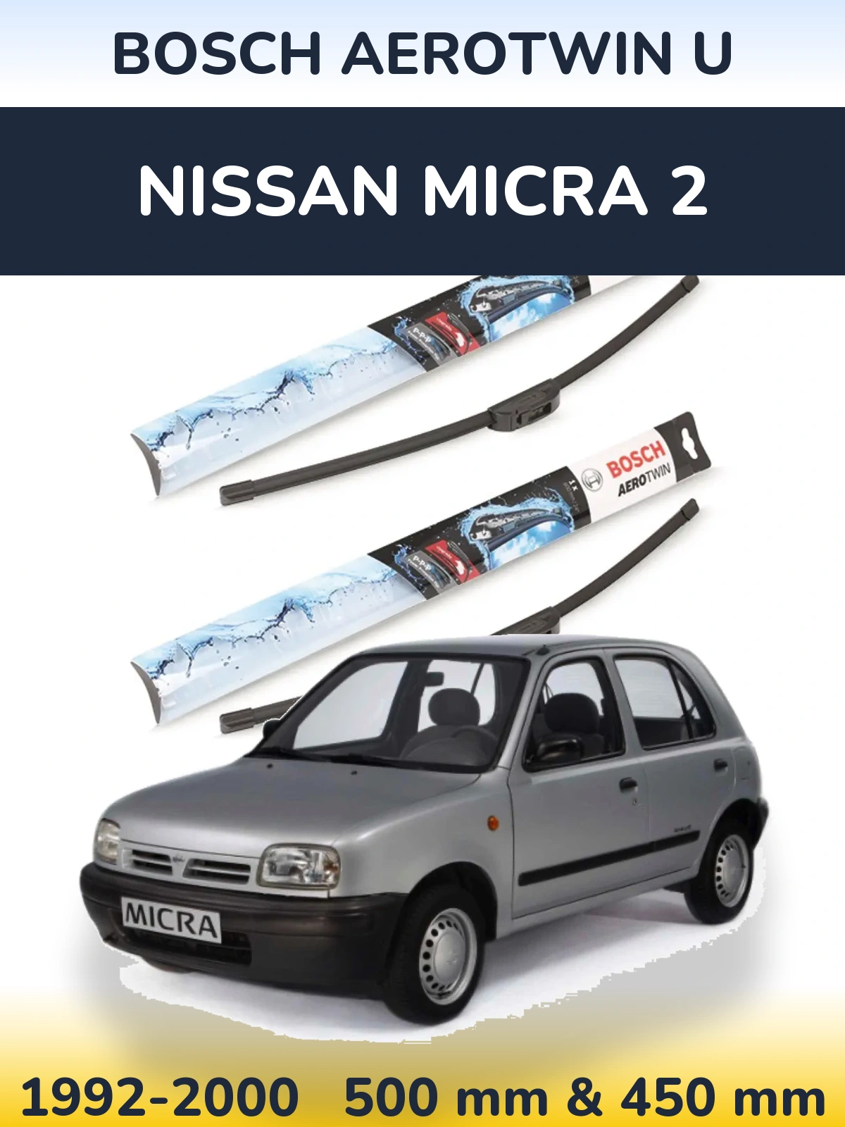 Komplet przednich wycieraczek BOSCH AeroTwin U 500 & 450 mm do Nissan Micra 2 1992-2000