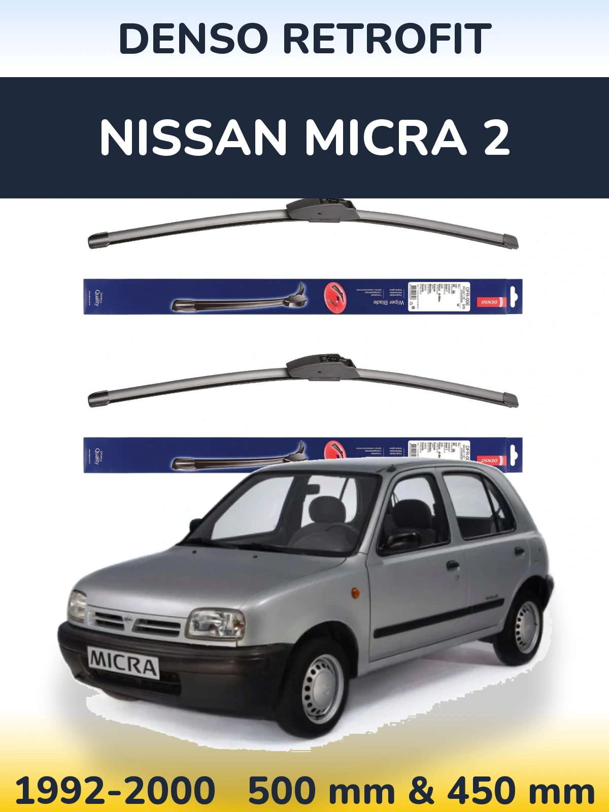 Komplet przednich wycieraczek Denso Retrofit 500 & 450 mm do Nissan Micra 2 1992-2000