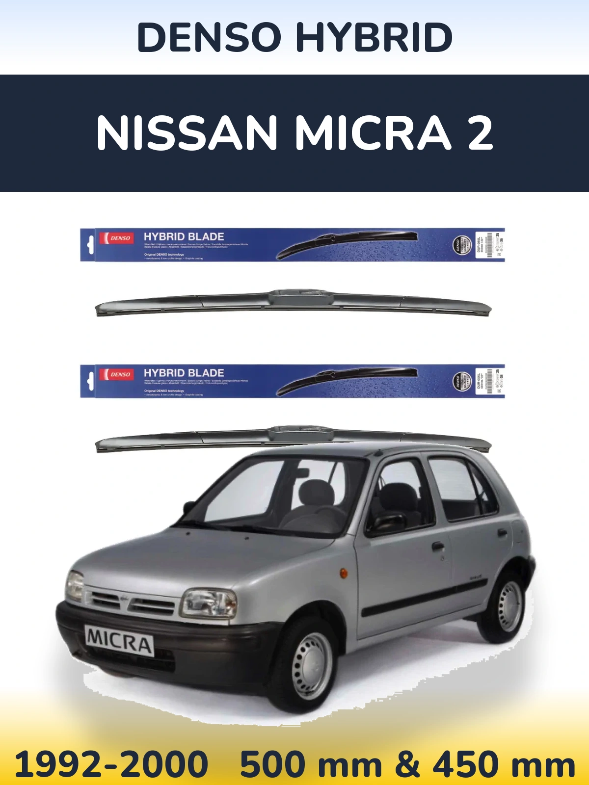 Komplet przednich wycieraczek Denso Hybrid 500 & 450 mm do Nissan Micra 2 1992-2000