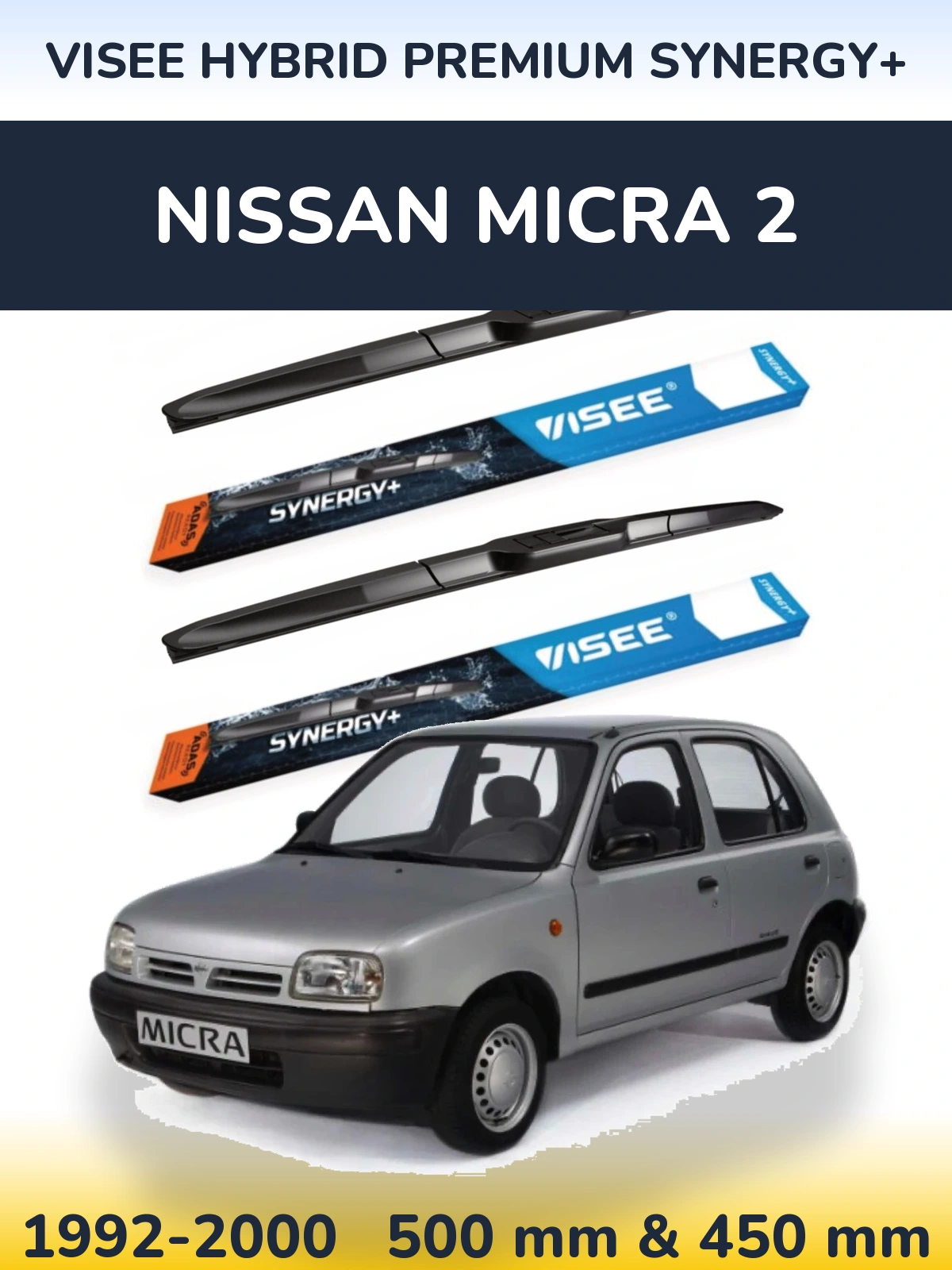Komplet przednich wycieraczek VISEE HYBRID PREMIUM SYNERGY+ 500 & 450 mm do Nissan Micra 2 1992-2000
