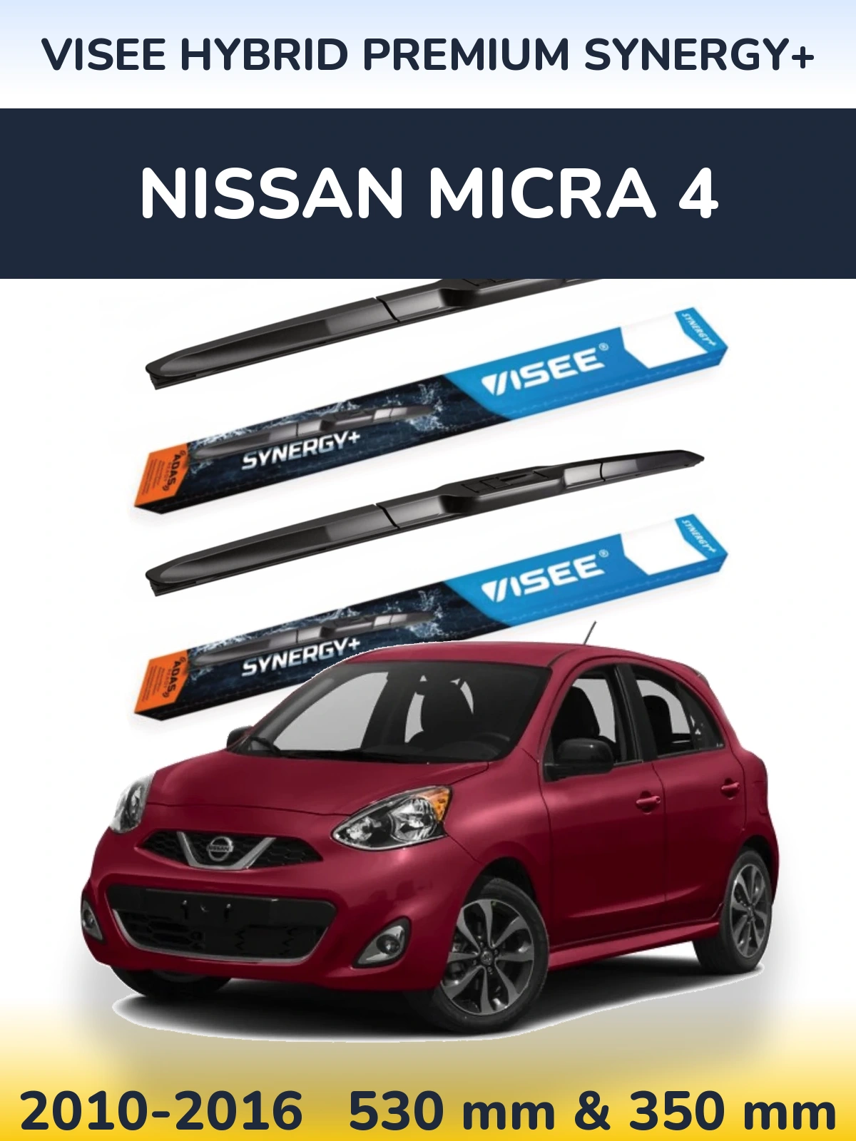 Комплект передних дворников VISEE HYBRID PREMIUM SYNERGY+ 530 & 350 мм для Nissan Micra 4 2010-2016