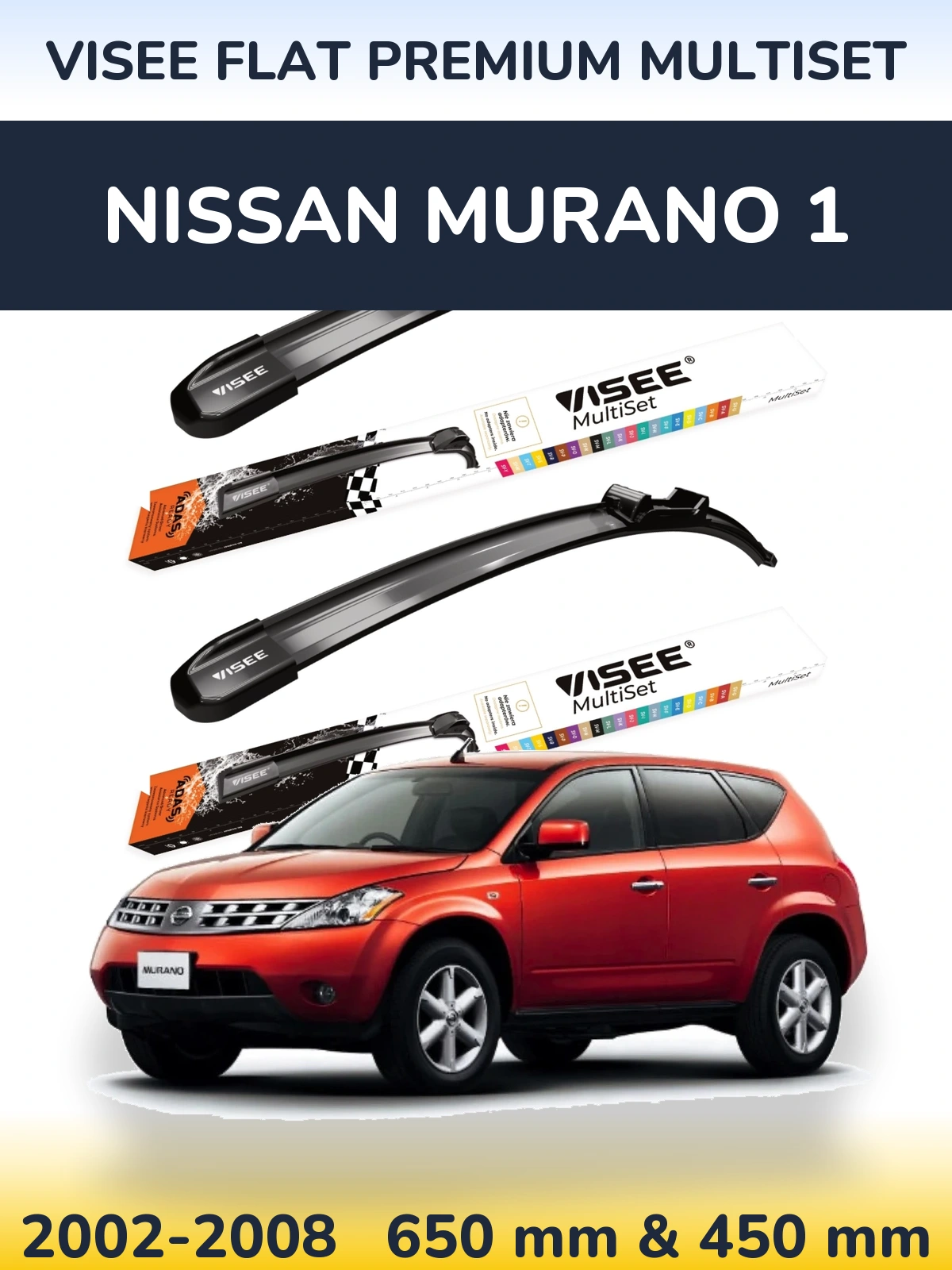 Komplet przednich wycieraczek VISEE FLAT PREMIUM MultiSet 650 & 450 mm do Nissan Murano 1 2002-2008