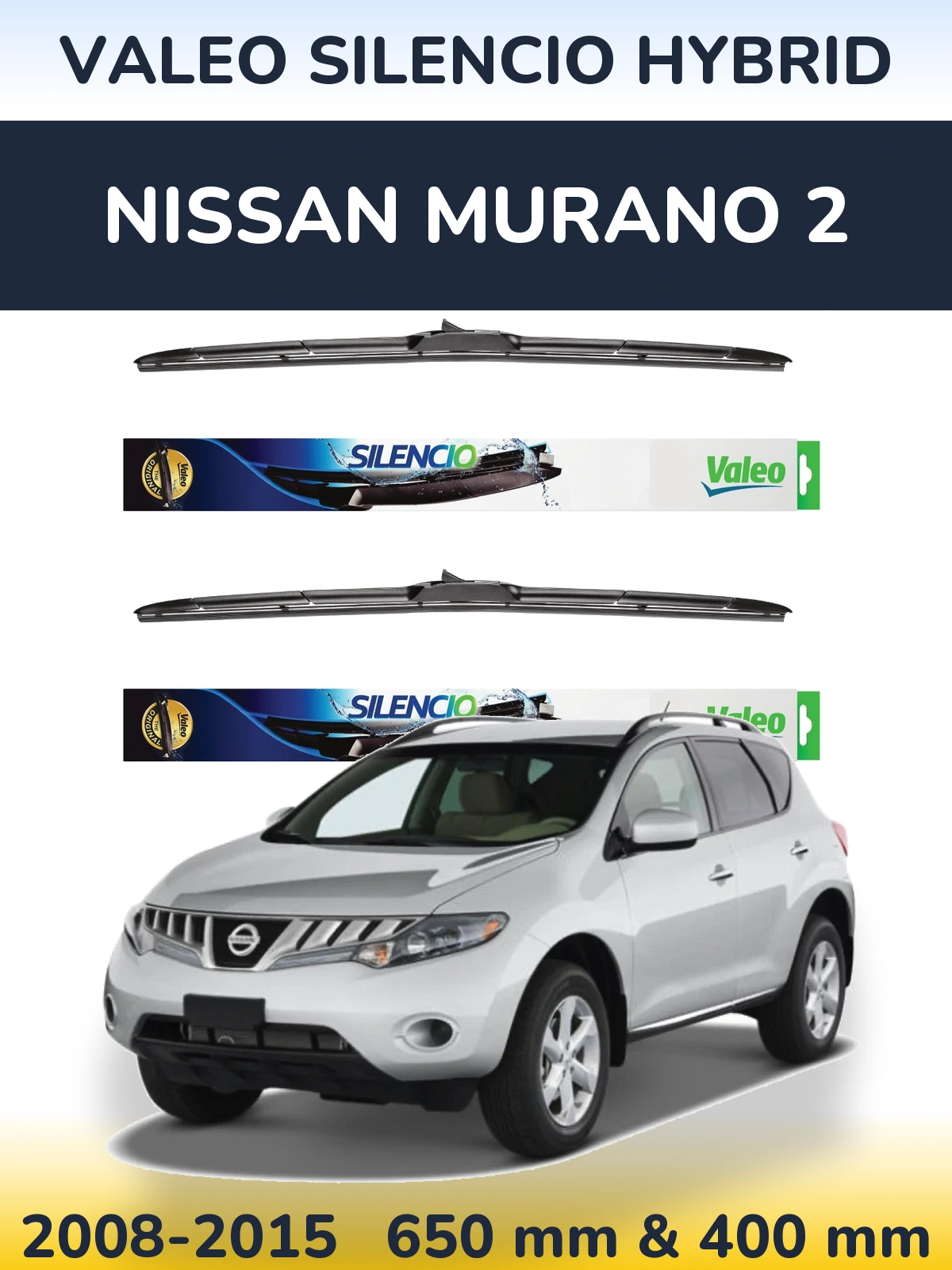 Komplet przednich wycieraczek Valeo Silencio Hybrid 650 & 400 mm do Nissan Murano 2 2008-2015