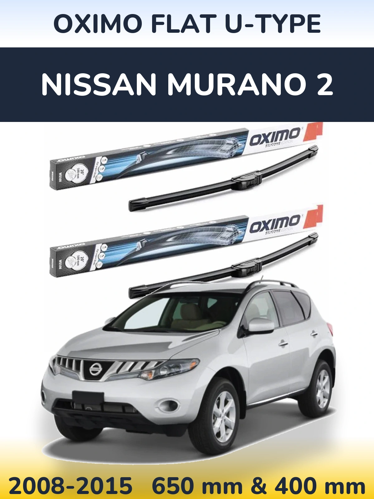 Комплект передних дворников Oximo Flat U-type 650 & 400 мм для Nissan Murano 2 2008-2015