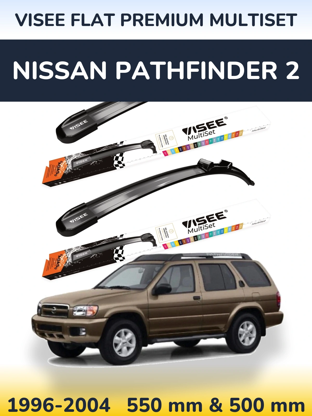 Komplet przednich wycieraczek VISEE FLAT PREMIUM MultiSet 550 & 500 mm do Nissan Pathfinder 2 1996-2004